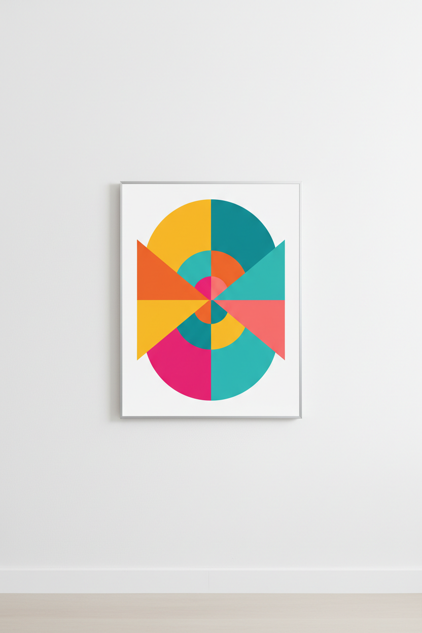 Bold colorful abstract geometric wall art print with vibrant shapes