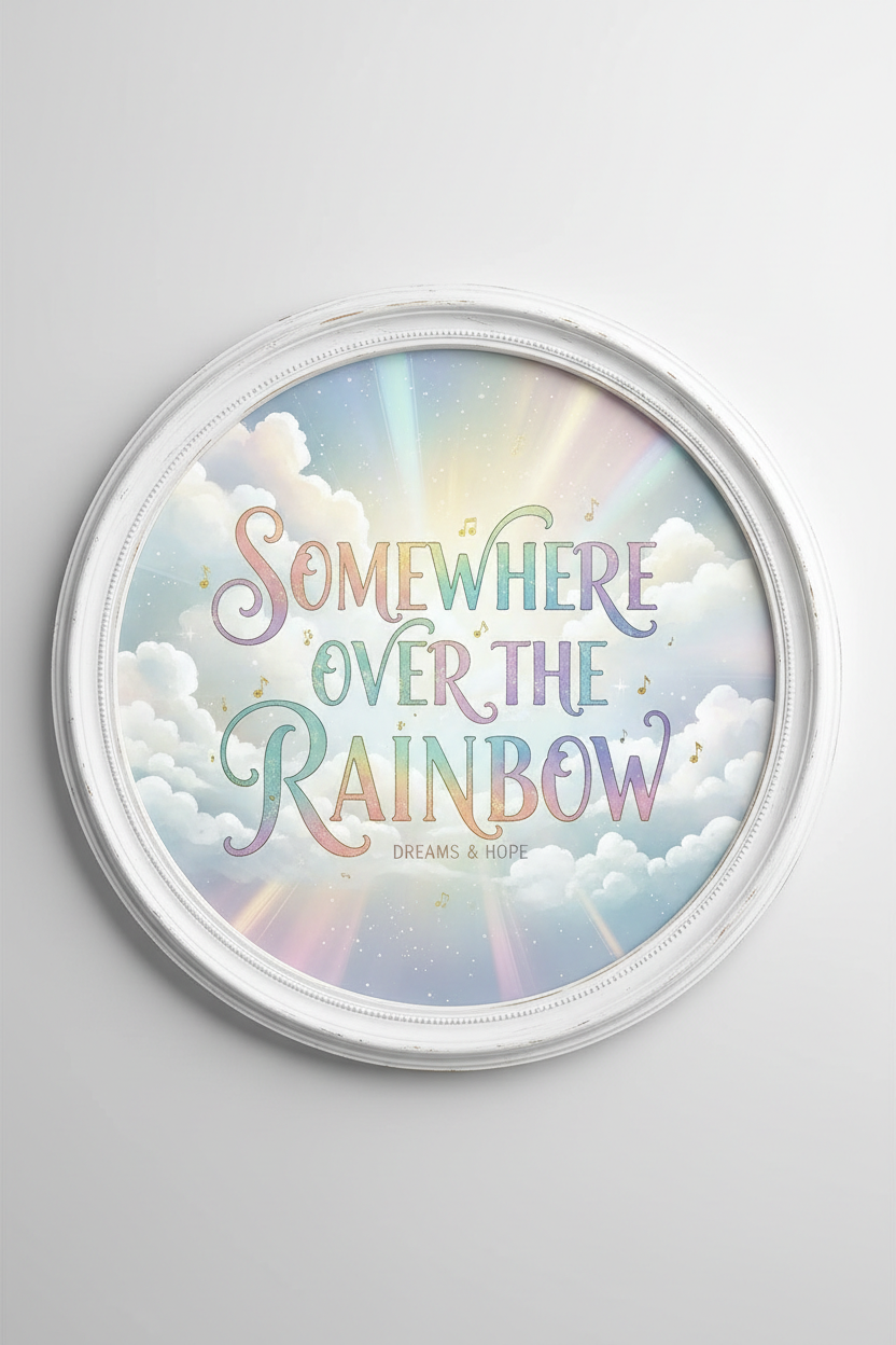 Somewhere Over the Rainbow music lyric print with hopeful typography