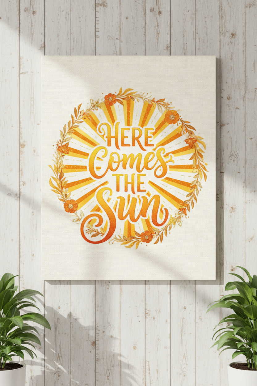Here Comes the Sun music lyric print with cheerful typography