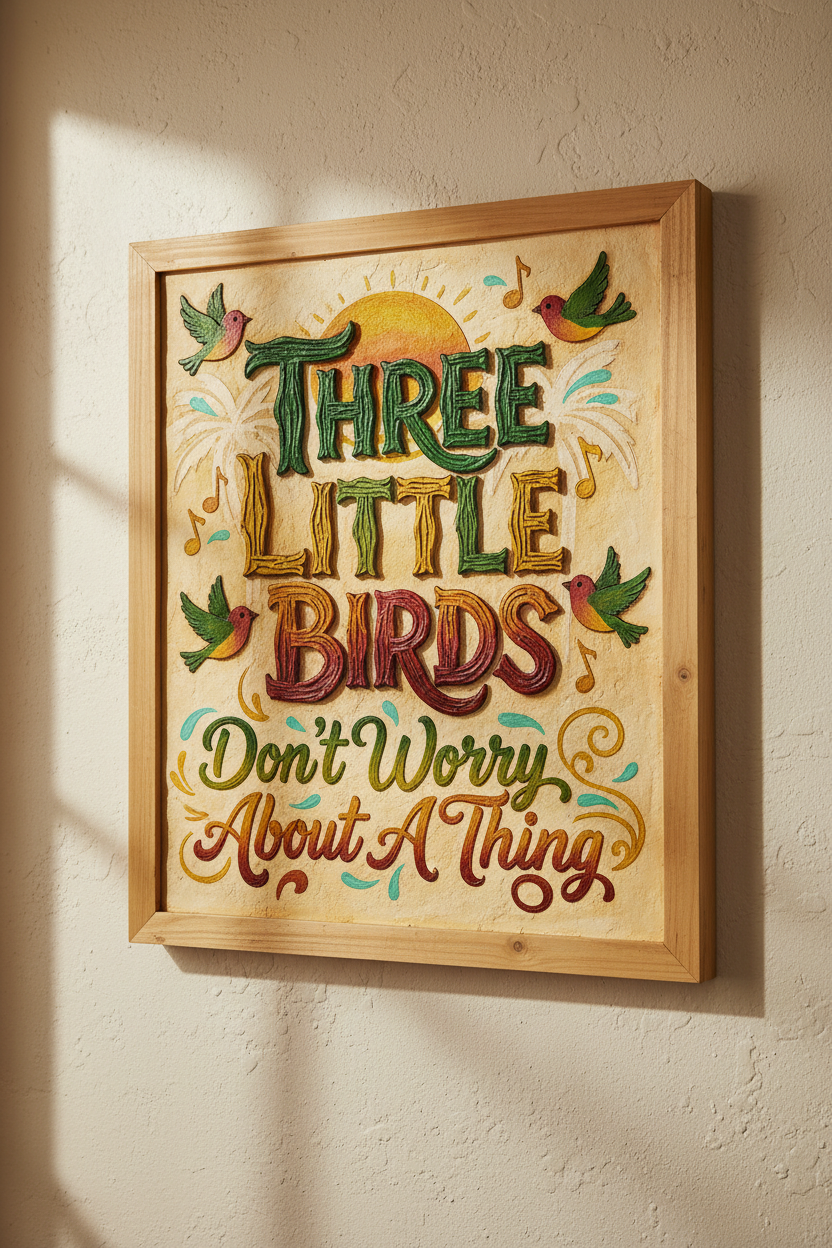 Three Little Birds music lyric print with positive typography