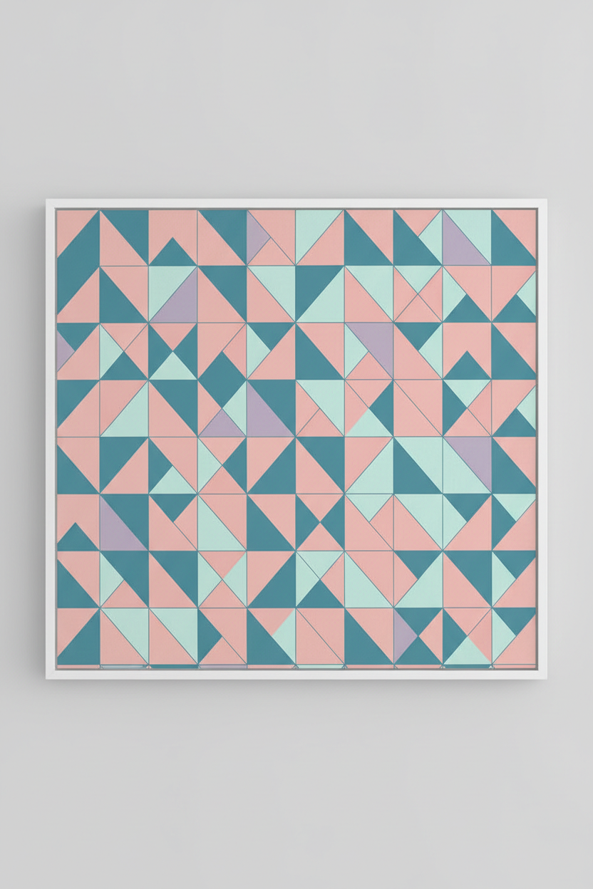 Blush pink and teal triangle geometric pattern wall art
