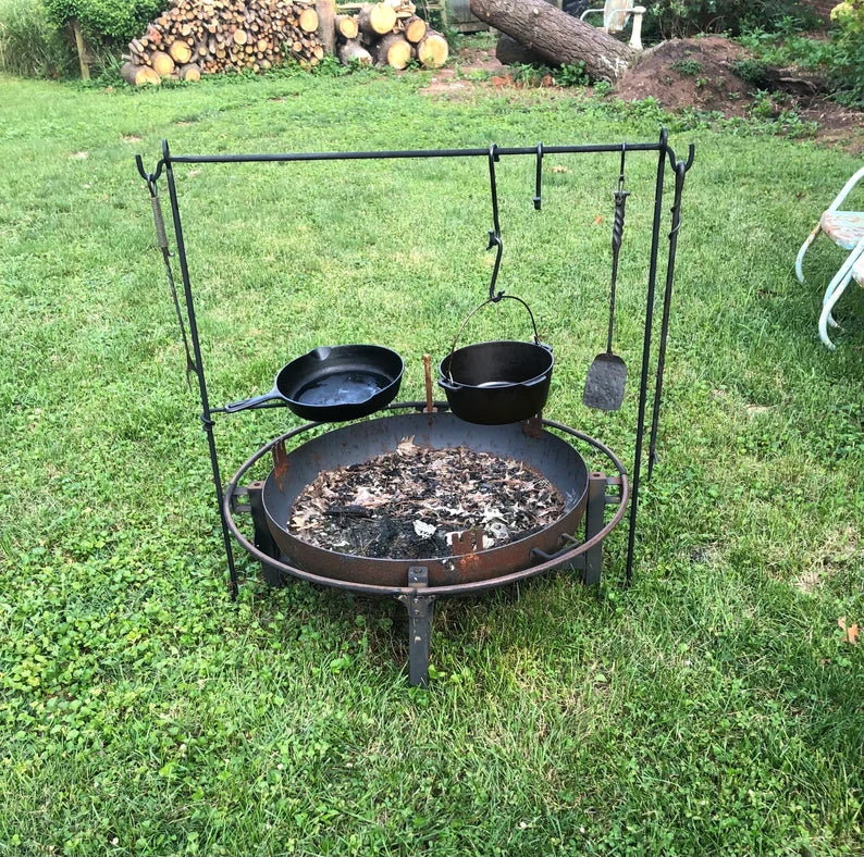 Campfire Irons - Hand Forged Campfire Rack - Camping Cook Setup