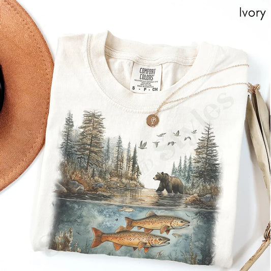 Vintage Trout Crewneck T-Shirt - Unisex Nineties Fishing Shirt