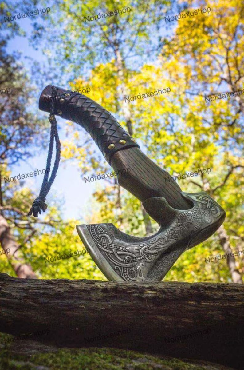 Hand Forged Carbon Steel Viking Axe - Leather Wrapped Handle