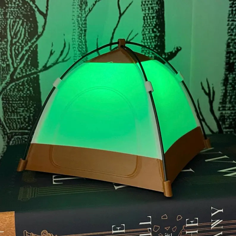 Mini Tent Night Light Bookshelf Decor - Ambient Camping Night Light with Remote