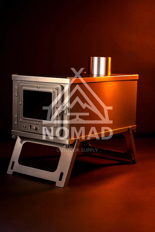 Nomad Folding Stainless Steel Camping Stove - Portable Wood Burning Tent Heater