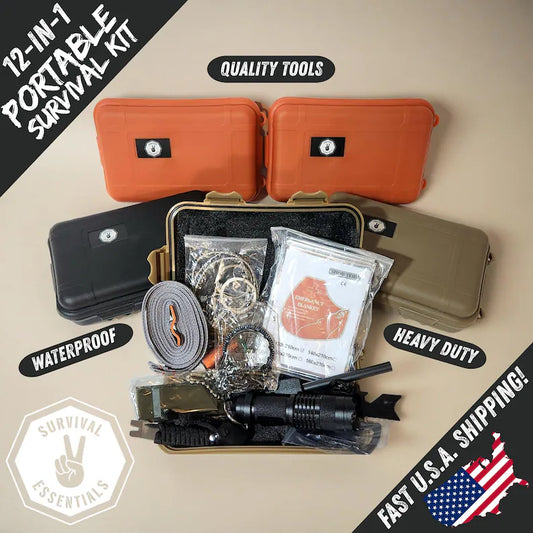 Survival Essentials - 12 in 1 Portable Survival Kit - Emergency Camping Gear