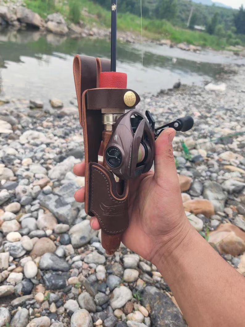 Artisan Multi-Angle Fishing Rod Holder - Genuine Leather with Brass Hardware