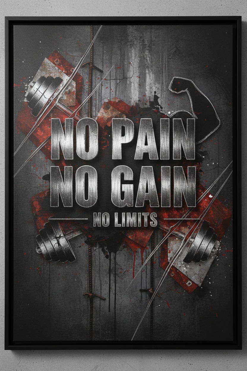 No Pain No Gain motivational print with gritty typography