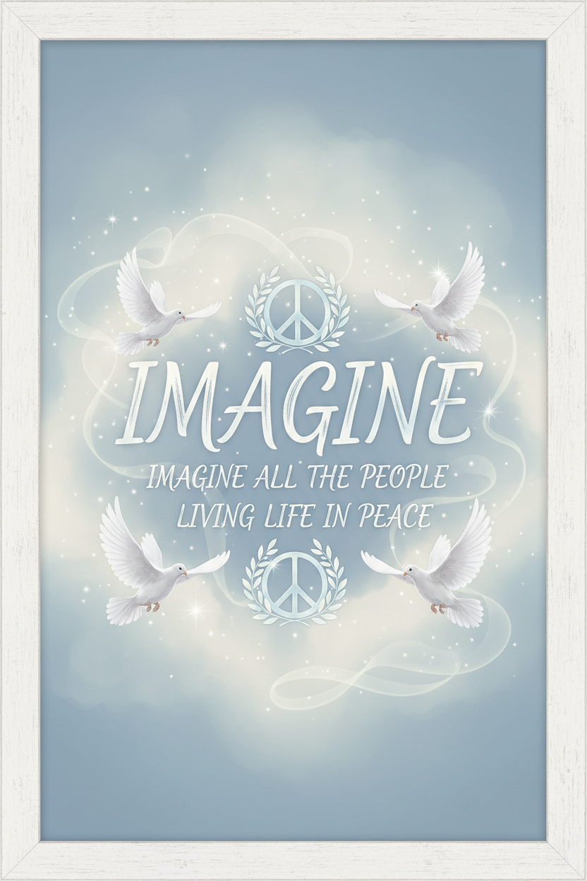 Imagine music lyric print with peaceful typography