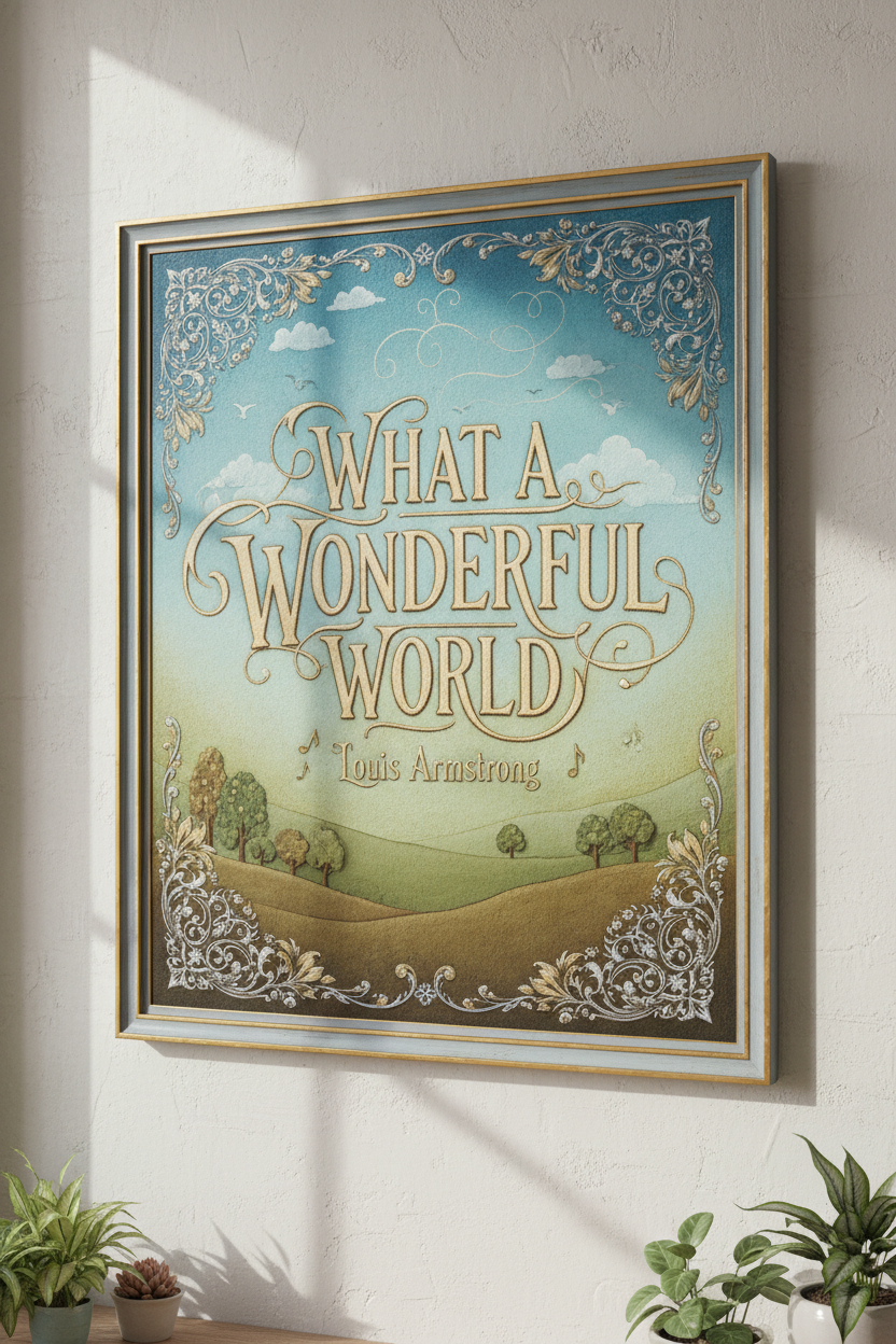 What a Wonderful World music lyric print with elegant typography
