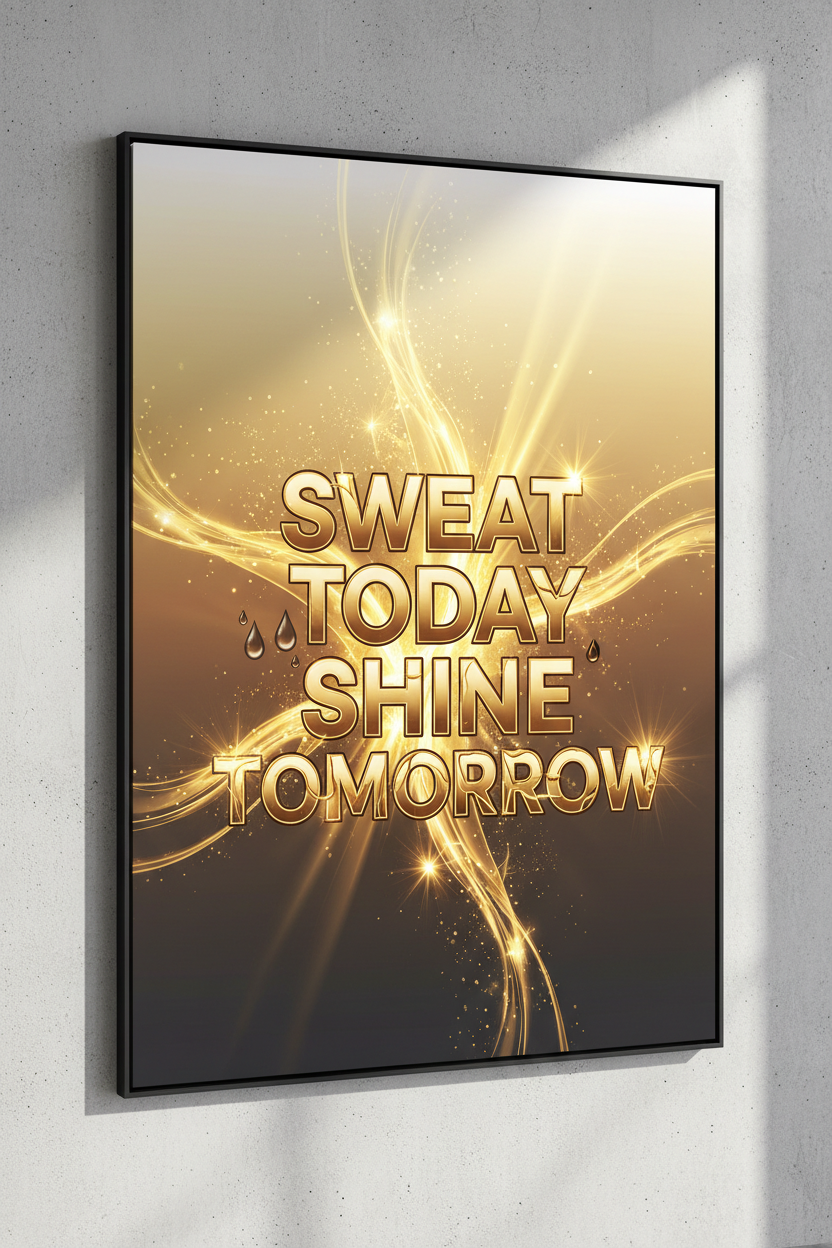 Sweat Today Shine Tomorrow motivational print with inspiring typography