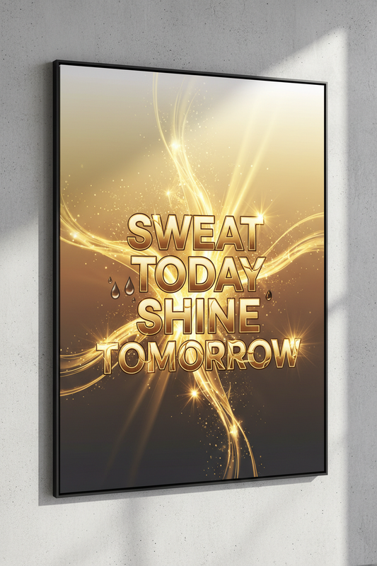Sweat Today Shine Tomorrow motivational print with inspiring typography
