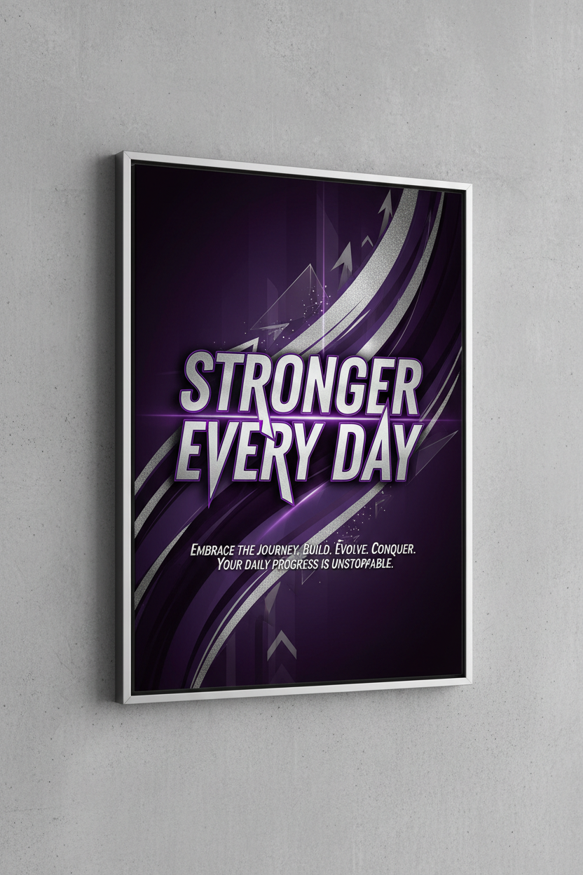 Stronger Every Day motivational print with progressive typography