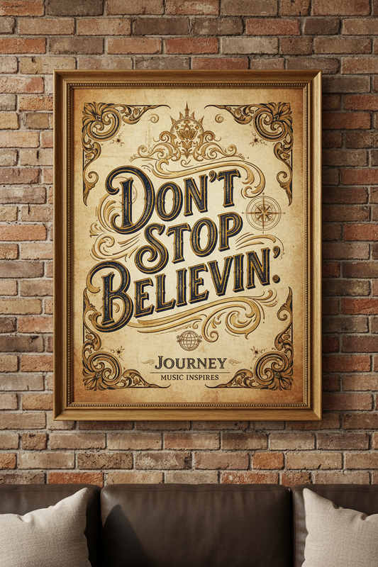 Don't Stop Believin' music lyric print with elegant typography