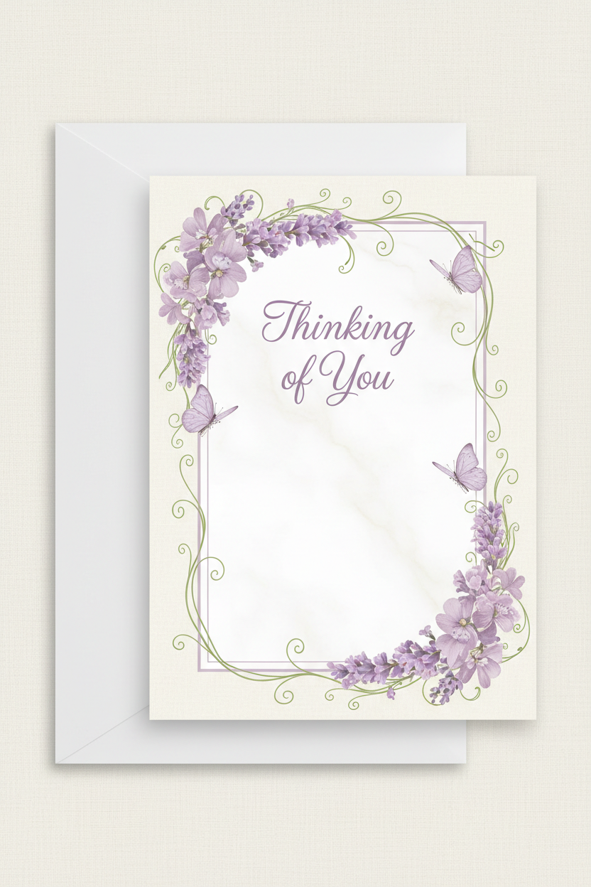 Thinking of You Lavender Butterfly Card - Printable Digital Download